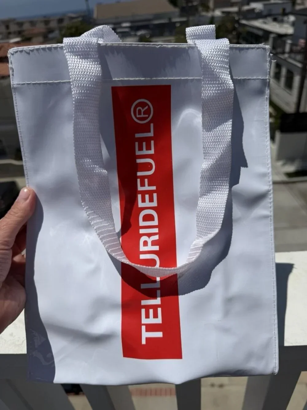 TellurideFuel retro limited edition white shopping tote logo Colorado athletic